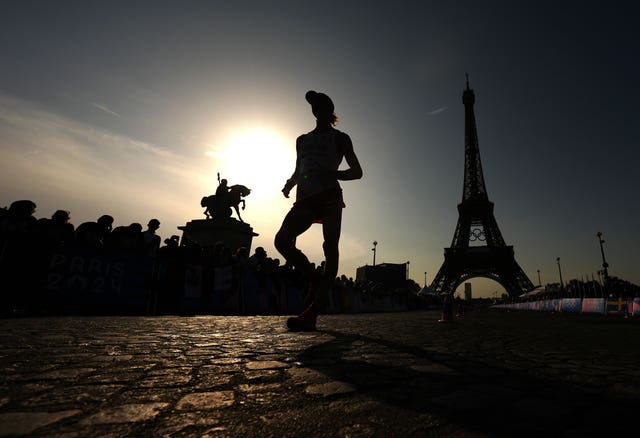 Competitors at the men's 20km race walk