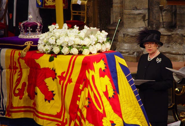 The Queen during the Queen Mother's funeral at Westminster Abbey 