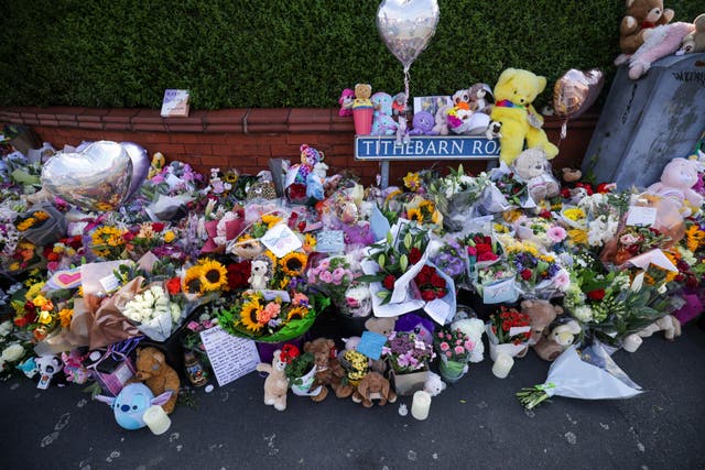 Floral tributes on the street in Southport