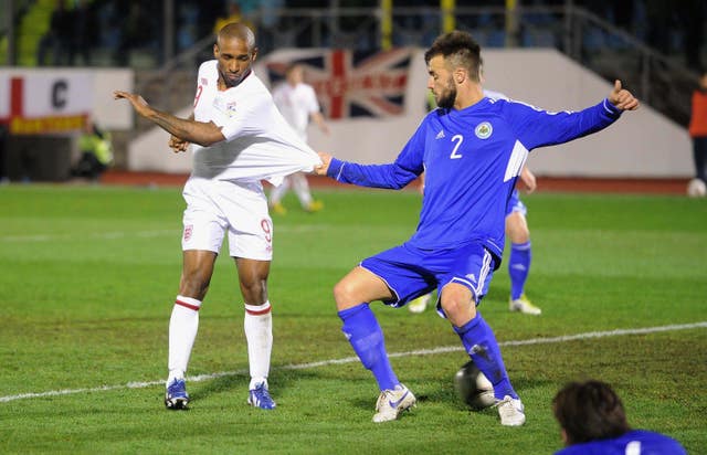 Jermain Defoe scores England's eighth goal against San Marino (Owen Humphreys/PA)