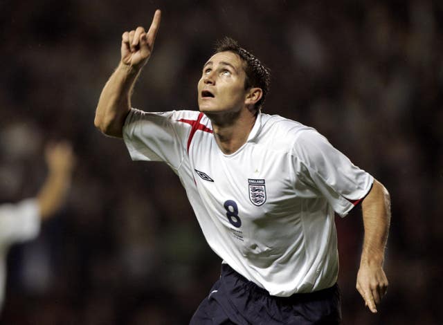 Frank Lampard celebrates England's winner against Poland in 2005 
