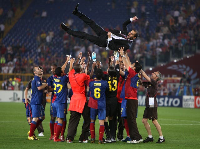 Guardiola won the treble in his first season as Barcelona manager