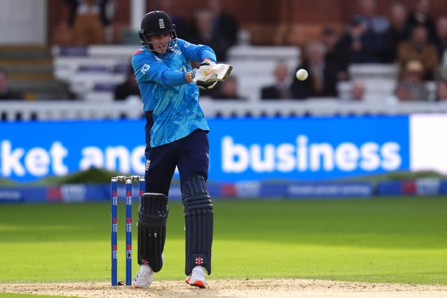 Harry Brook plays a pull shot during his innings of 87