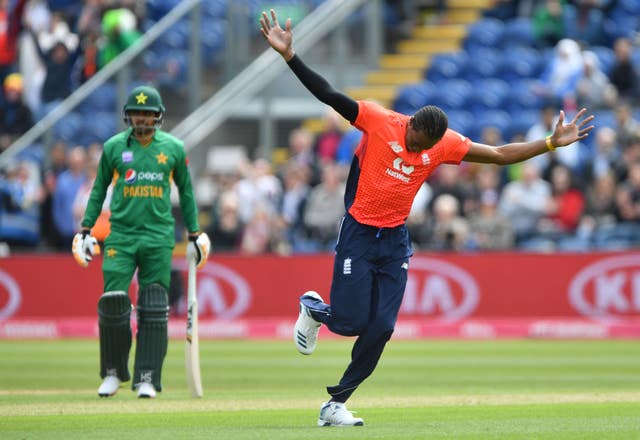 Jofra Archer during celebrates taking the wicket of Pakistan’s Imam-ul-Haq