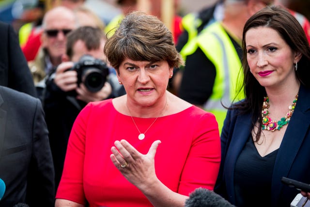 DUP leader Arlene Foster speaking to the media following a meeting with Mr Johnson