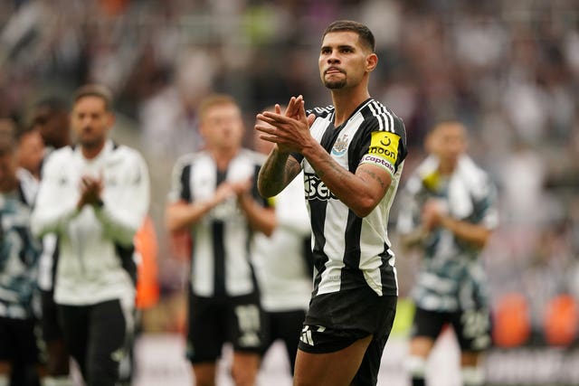 Newcastle skipper Bruno Guimaraes applauds the fans following a Premier League victory over Southampton at St James’ Park