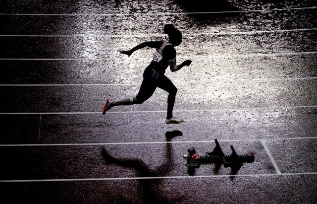 Kadeena Cox during the T38 400 metres final in Tokyo. The Great Briton finished fourth in the race but added two more golds to her collection, winning the C4-5 cycling time trial andthe mixed C1-5 sprint on the bike 