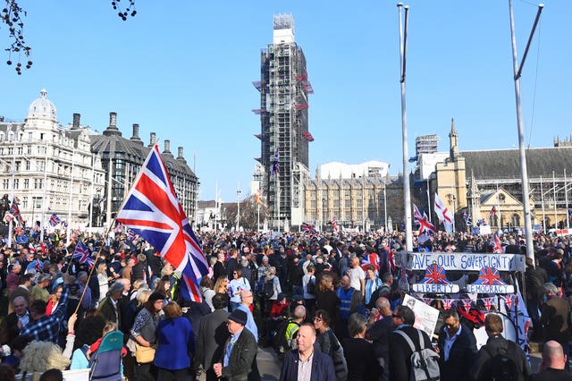 Brexit protesters in Parliament Square 