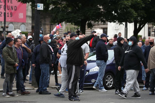 Loyalist Defence League members in George Square 