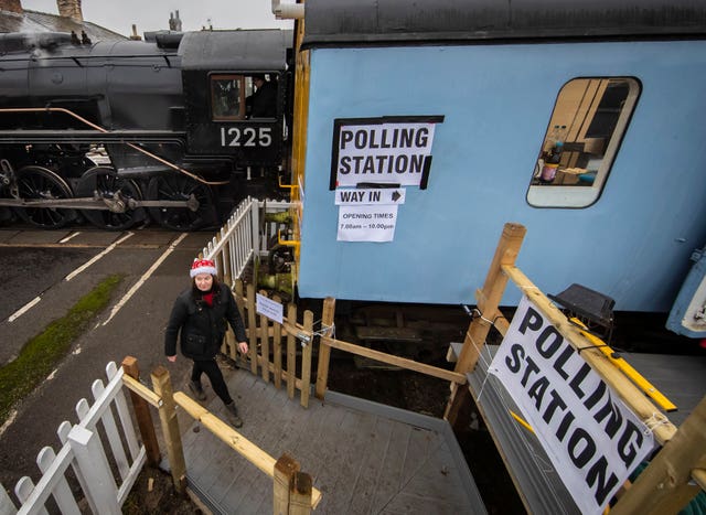 A polling station in a railway carriage in Leeming Bar, North Yorkshire (Danny Lawson/PA)