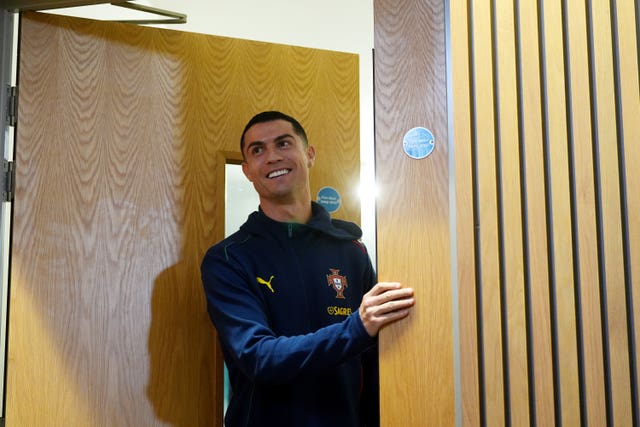 Cristiano Ronaldo at the Aviva Stadium on Wednesday night for his pre-match press conference