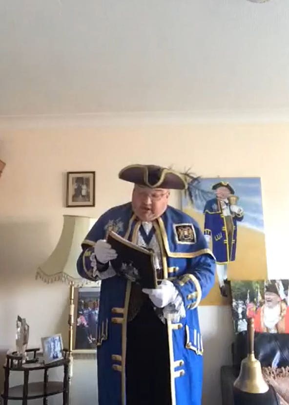 Bob Smytherman dressed in his full regalia calling on the citizens of Worthing to stay at home