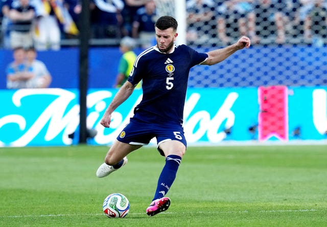 Grant Hanley in action for Scotland