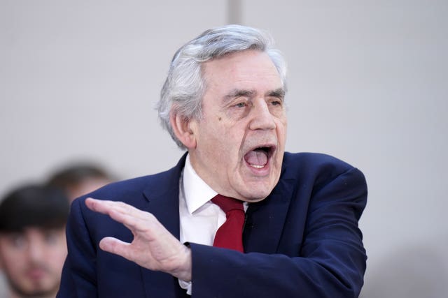 Former prime minister Gordon Brown gesturing
