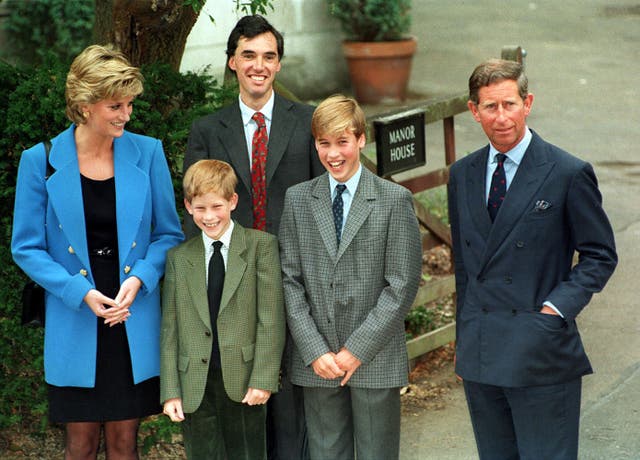 A young William and Harry with Diana and Charles