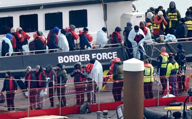 Migrants picked up in the Channel by the Border Force arrive in Dover