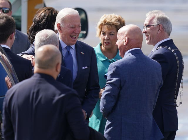 US President Joe Biden is welcomed as he arrives at Ireland West Airport in Co Mayo 