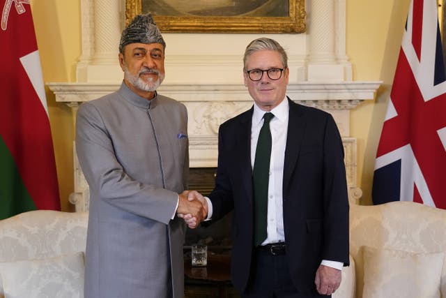 Prime Minister Sir Keir Starmer shakes the hand of Sultan Haitham bin Tariq Al Said