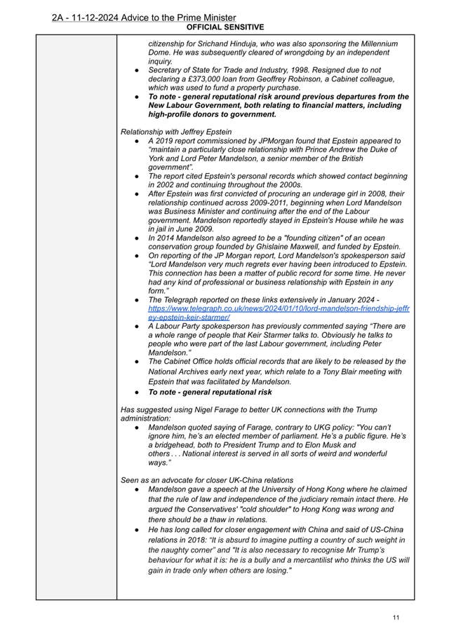 Lord Peter Mandelson – Epstein files scandal