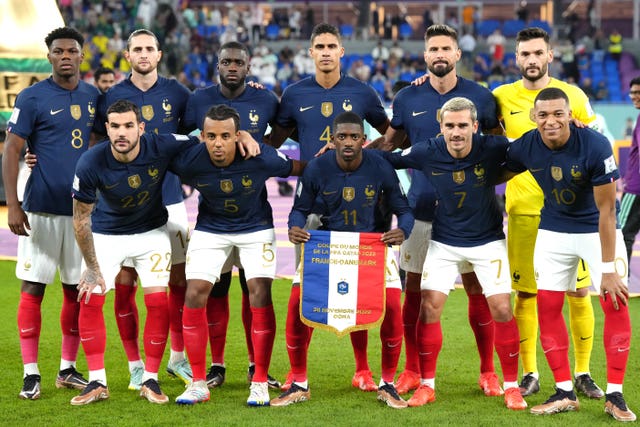 France line up before their game against Denmark
