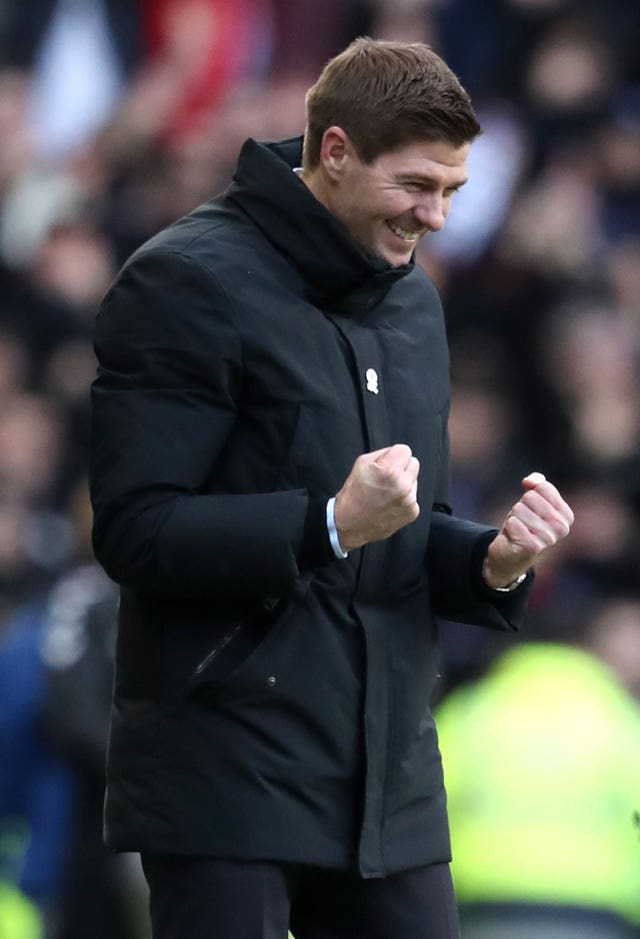 Steven Gerrard celebrates after Rangers' Old Firm win against Celtic