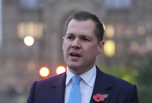 Robert Jenrick speaking to reporters outside Westminster