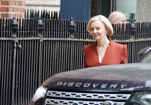 Prime Minister Liz Truss arrives in Downing Street in London, after delivering her keynote speech at the Conservative Party annual conference in Birmingham 