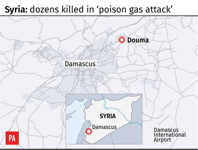 Maps alleged poison gas attack in Syria