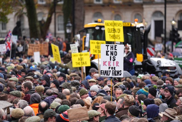 Farmers protesting in central London last month over changes to inheritance tax rules 