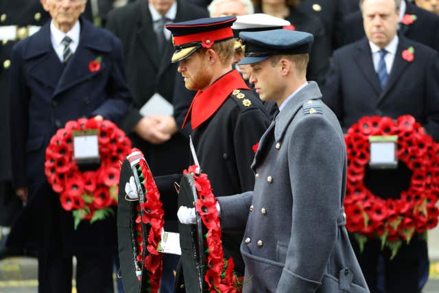 Prince Harry and the Duke of Cambridge at the Cenotaph in 2017 (Harland Quarrington/MOD Crown Co/PA)
