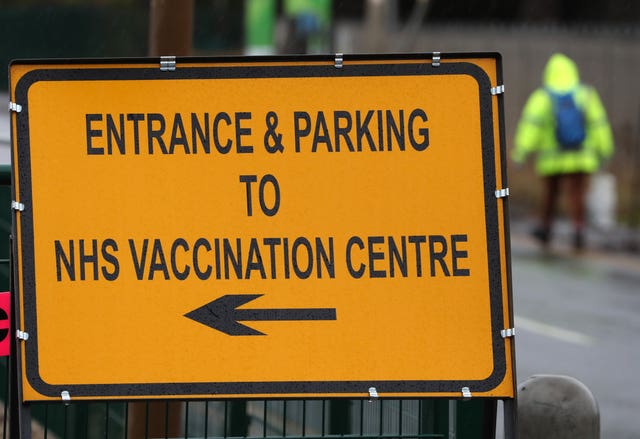An NHS vaccination centre sign at the Royal Highland Show ground in Edinburgh (Andrew Milligan/PA)