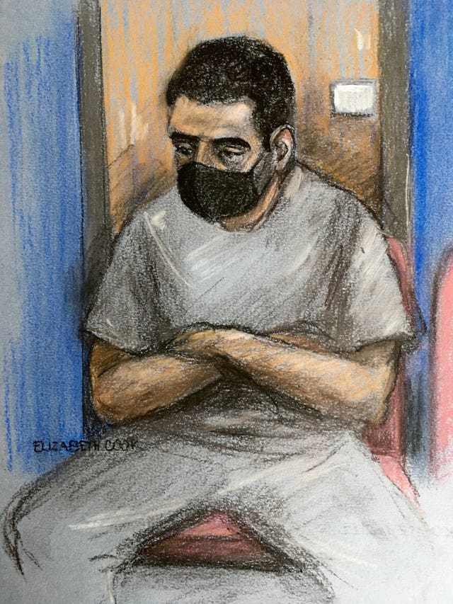 A court sketch of Callum Wheeler at an earlier hearing at Maidstone Crown Court on May 13, 2021.