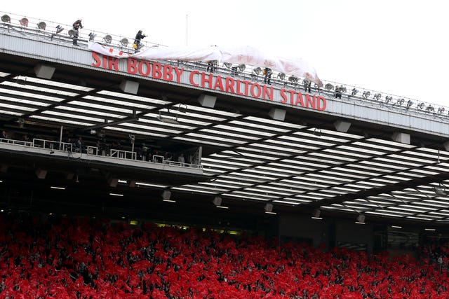 The unveiling of Old Trafford's South Stand as the Sir Bobby Charlton Stand (Martin Rickett/PA).