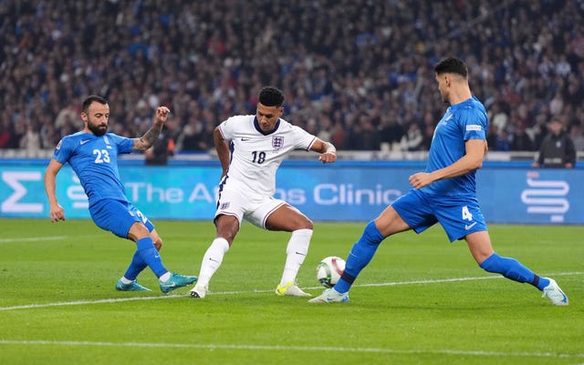  Ollie Watkins turns home England's opening goal in Greece