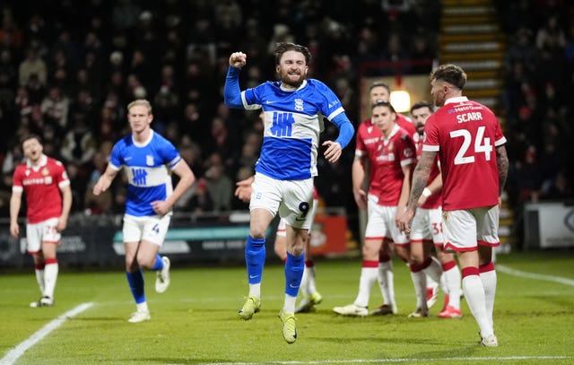 Birmingham City’s Alfie May celebrates scoring against Wrexham