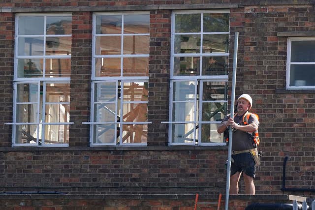 Remedial work being carried out at Mayflower Primary School in Leicester, which has been affected with sub standard reinforced autoclaved aerated concrete (Raac) (Jacob King/PA)