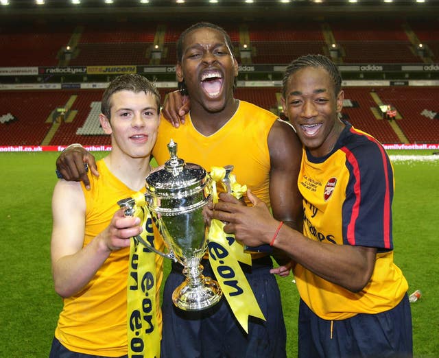 Jack Wilshere (left) celebrates lifting the Youth Cup with Arsenal after starring in the final.