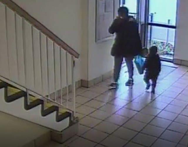 Image taken from CCTV of Kemarni Watson Darby with his mother Alicia Watson as they returned to the flat in West Bromwich where he was fatally assaulted