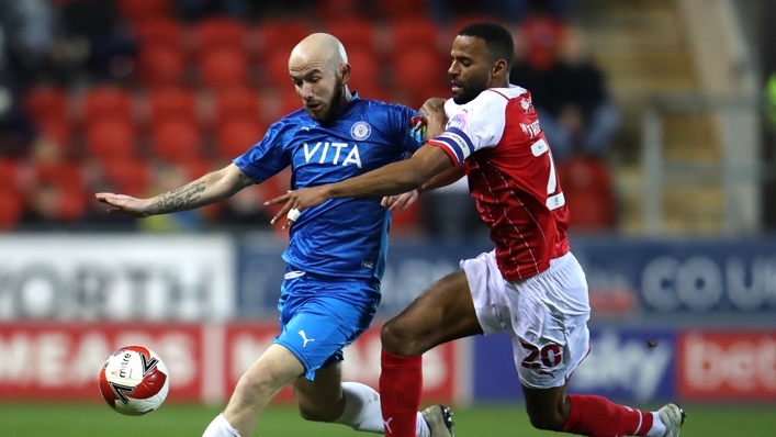 Paddy Madden (left) scored from the spot for Stockport (Simon Marper/PA).