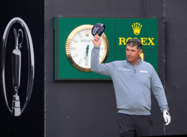 Ireland’s Padraig Harrington arrives on the first tee 