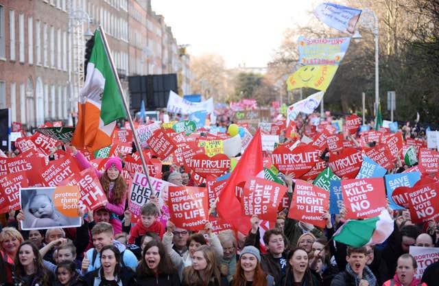 Anti-abortion campaigners march through Dublin (Caroline Quinn/PA)