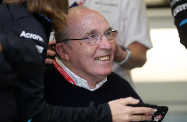 Sir Frank Williams smiles during practice day for the 2019 British Grand Prix at Silverstone.