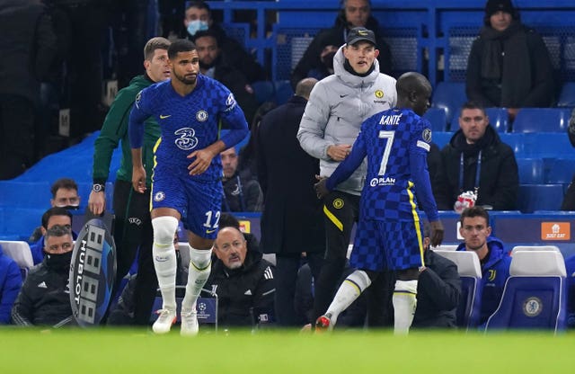 N’Golo Kante, right, leaves the pitch with an injury