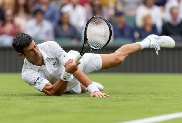 Novak Djokovic fell several times during his first-round match on Monday