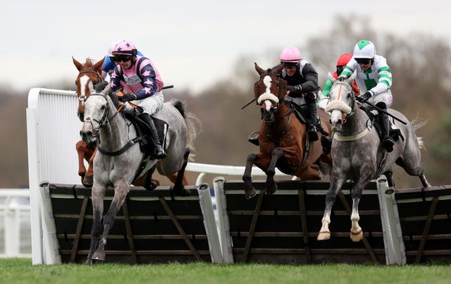 Transmission (pink cap) in action at Ascot in December