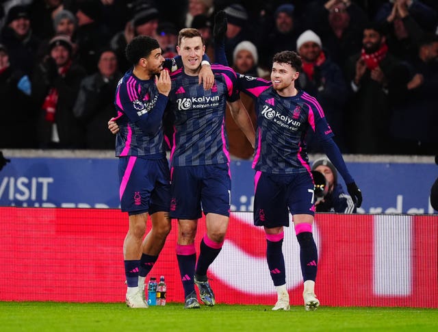 Forest players celebrate scoring