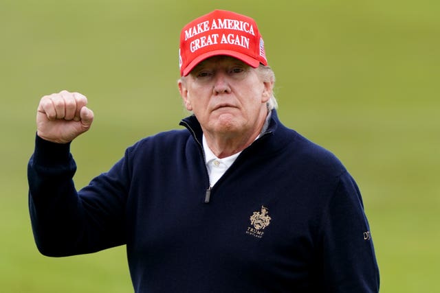 Former US president Donald Trump playing golf at Turnberry golf course during his visit to the UK. 