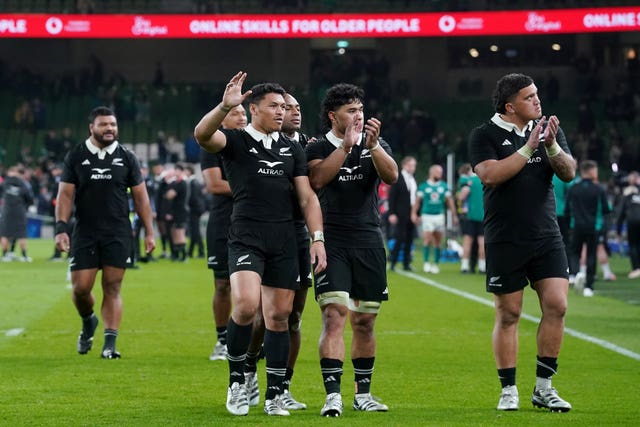 New Zealand players celebrate their victory over Ireland last Friday 