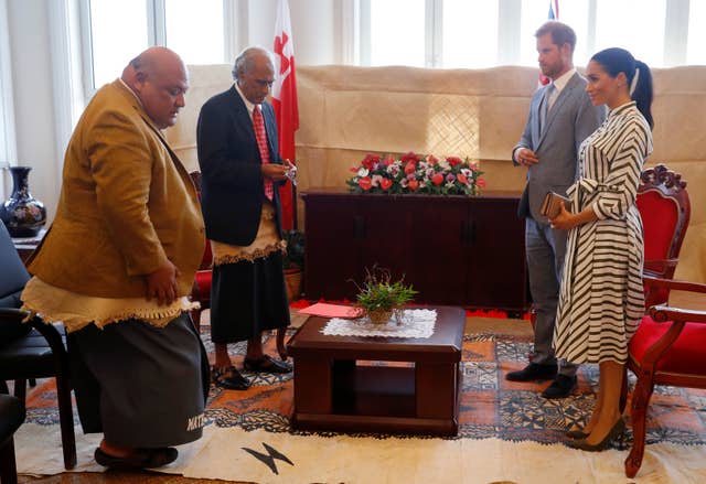 The Duke and Duchess of Sussex met Tongan prime minister Akilisi Pohiva