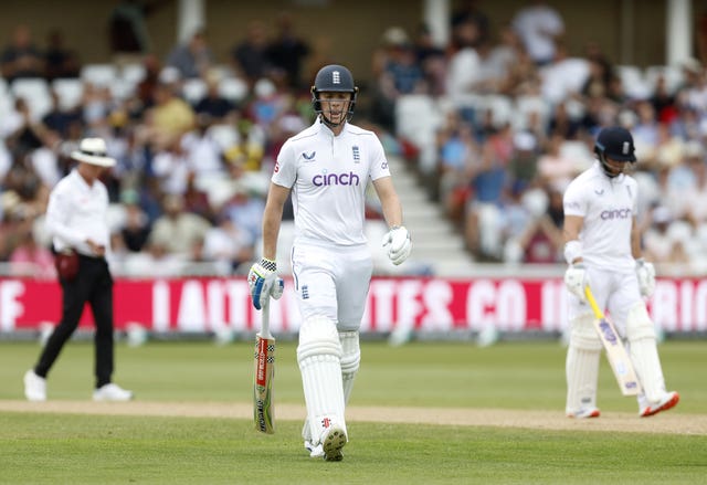 Zak Crawley leaves the field after being dismissed in a Test against the West Indies.